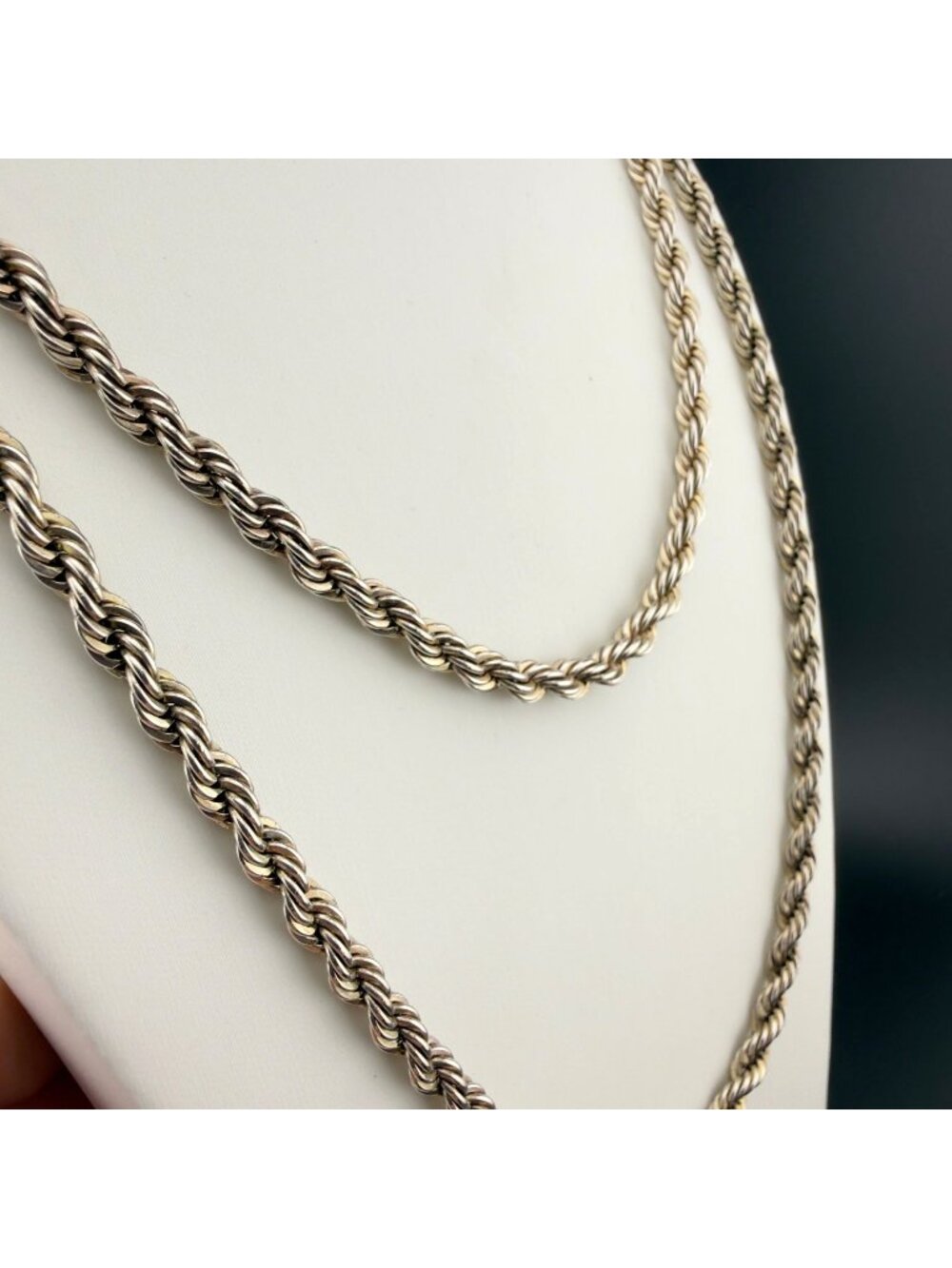 Vintage Rope Chain Necklace Long Silver Tone Layering Statement
